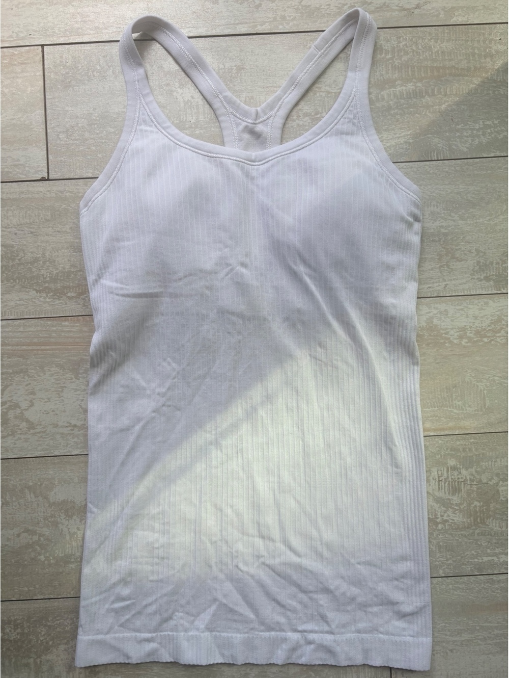 Lululemon White Ribbed Racerback Tank Top Built In Bra Size 4